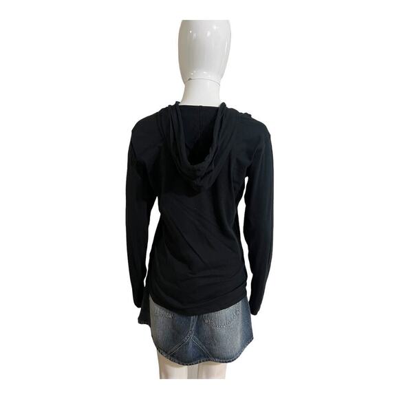 Anvil Hoodie Woman’s Large Hooded Tee Shirt Long Sleeve Lightweight Black Top - Picture 4 of 9